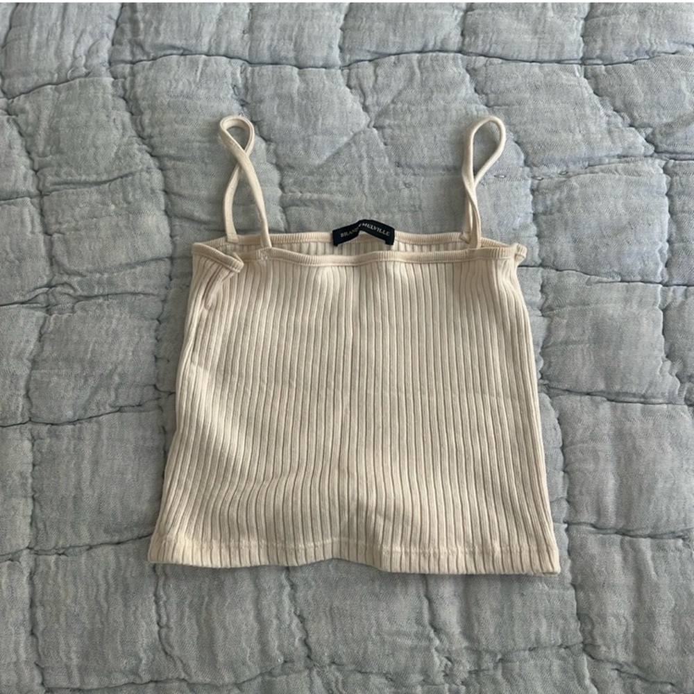 Brandy Melville Cream Ribbed Crop Tank Top